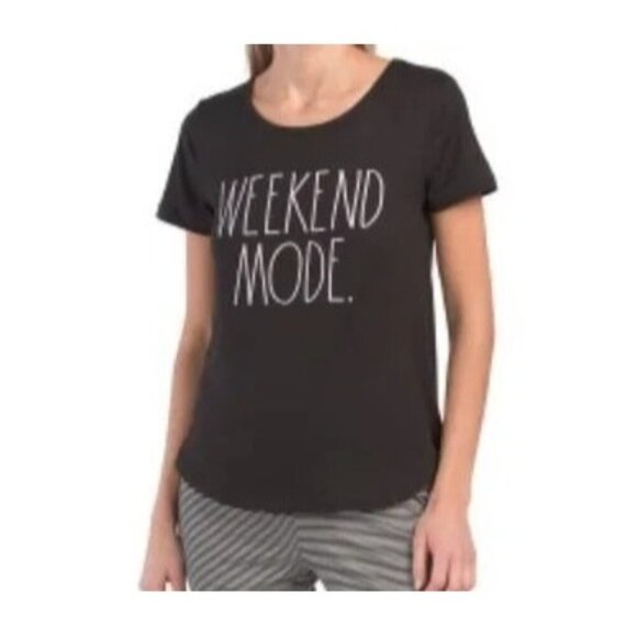 Rae Dunn Weekend Mode Black T-shirt - Picture 1 of 6